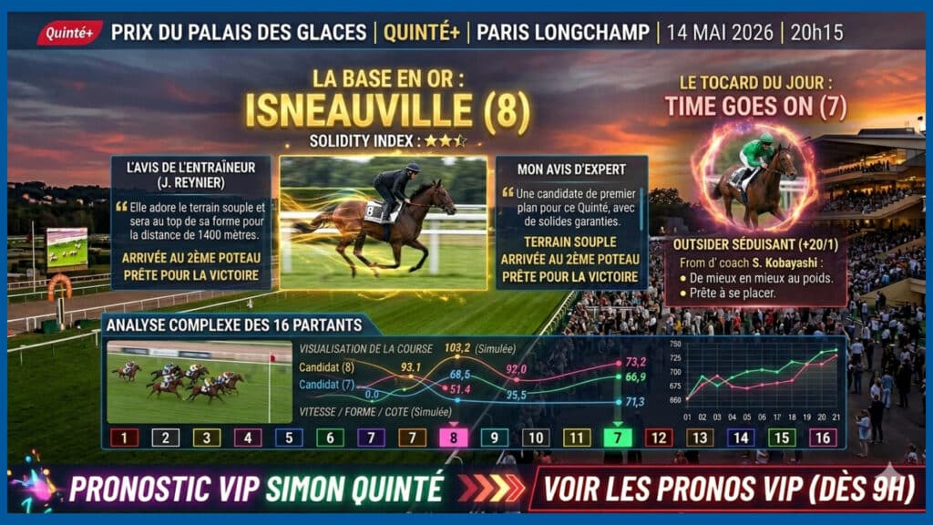 Pronostic Quinté du Jeudi 14 Mai 2026 à Longchamp. Base en or et tocard du jour
