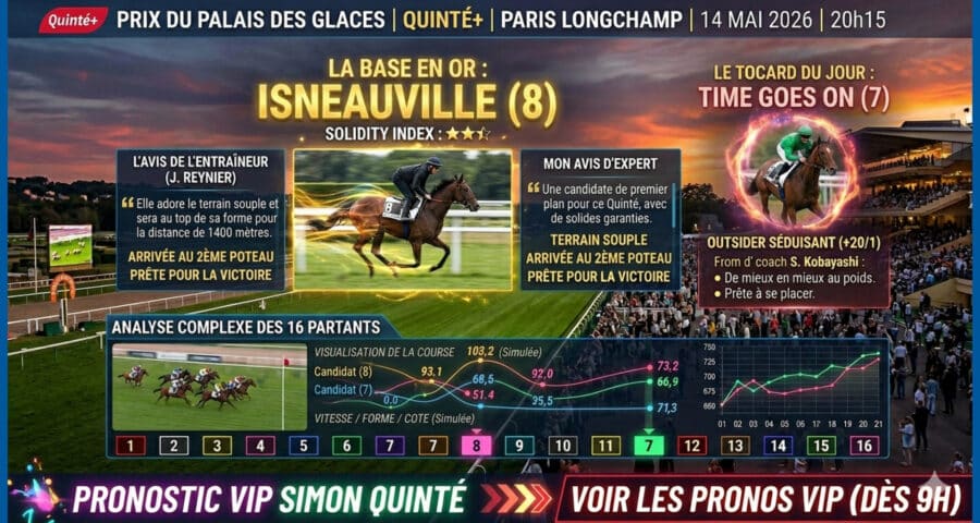 Pronostic Quinté du Jeudi 14 Mai 2026 à Longchamp. Base en or et tocard du jour